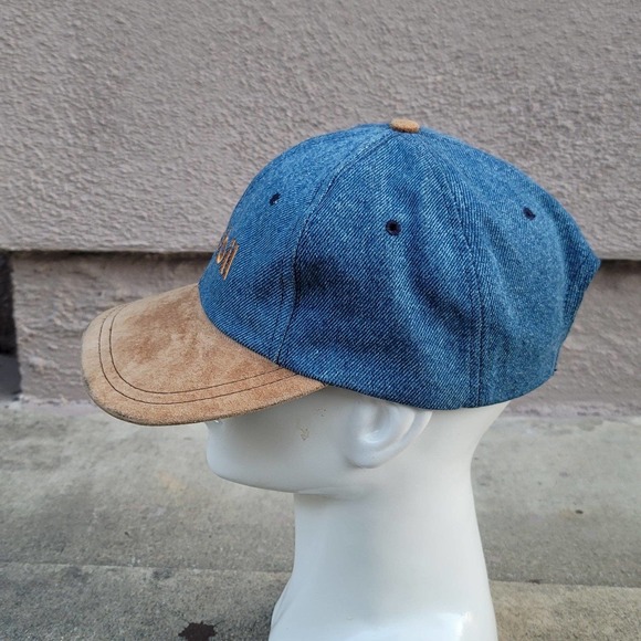 Vtg Mobil Gas Denim Leather Strapback Hat With Suede Bill - Picture 4 of 7